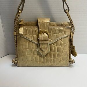 Brahmin Mojito Croc Embossed Gold Metallic Leather Crossbody Bag